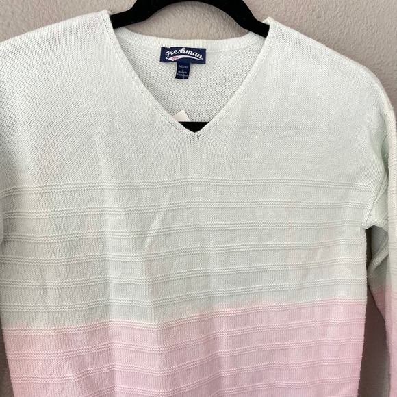 Freshman Colorblock Pink White Knit V-Neck Girls Long Sleeve Sweater Medium 8/10 - Picture 7 of 9